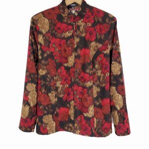 Elementz Red Floral Casual Lightweight Zip Up Long Sleeve Short Jacket Size XL
